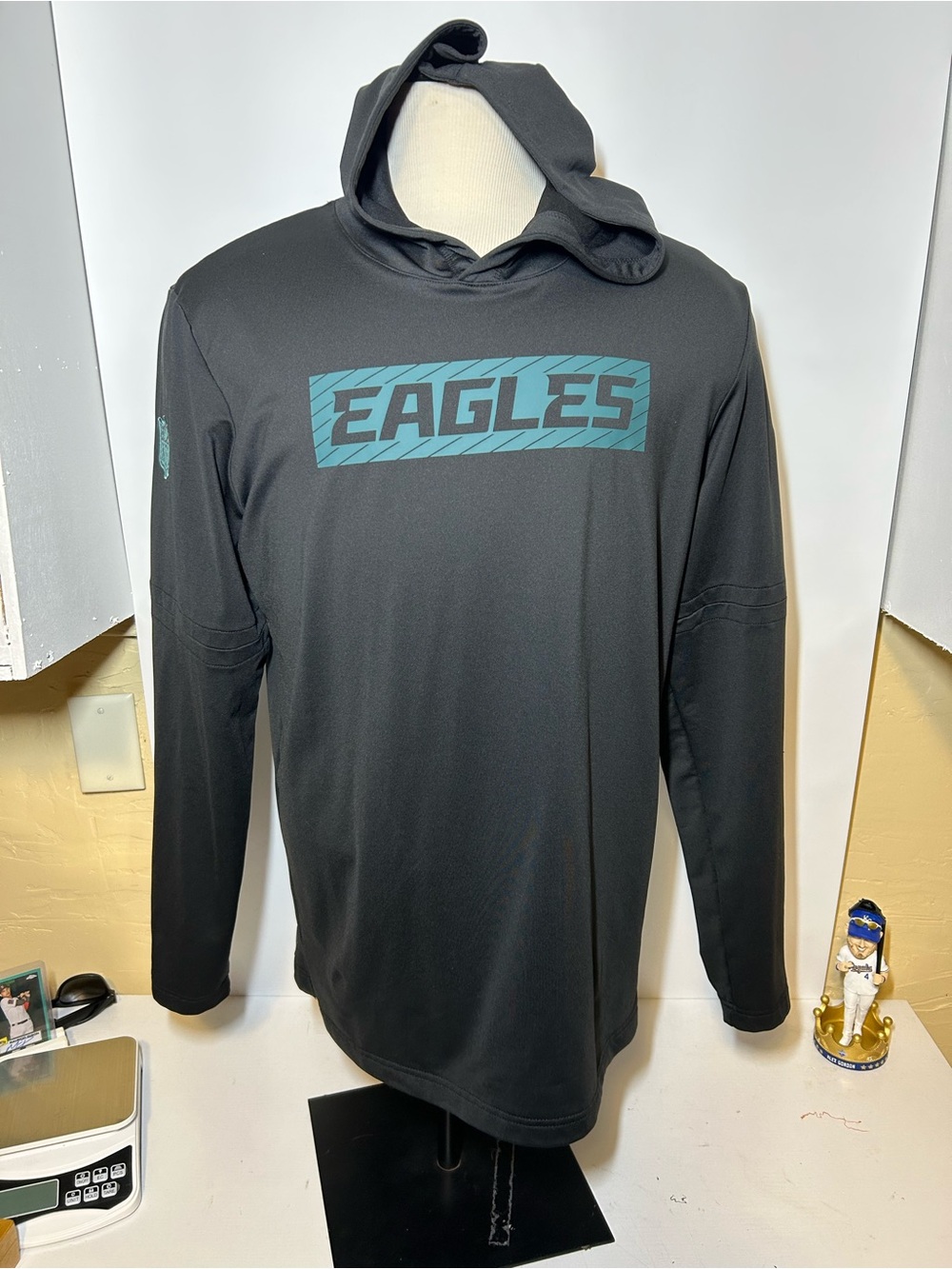 Eagles Men's Black Hooded Long-Sleeve Shirt on field dri fit